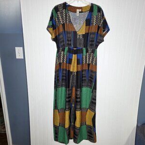 Emma Michele Maxi Dress Womens Large Multicolor Geometric Print Boho Pullover